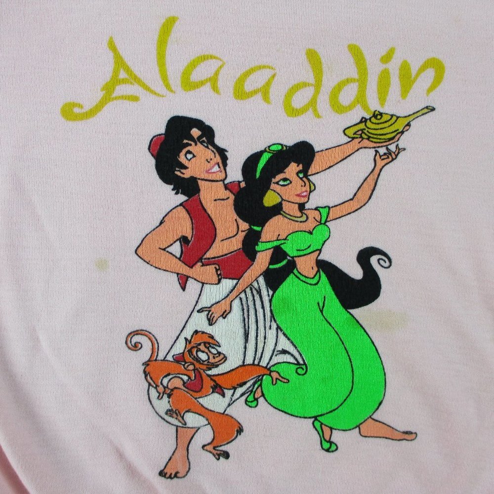 VINTAGE Aladdin Sweater Girls L Pink Genie Lamp Jasmine Monkey Youth Sweatshirt - Picture 4 of 15